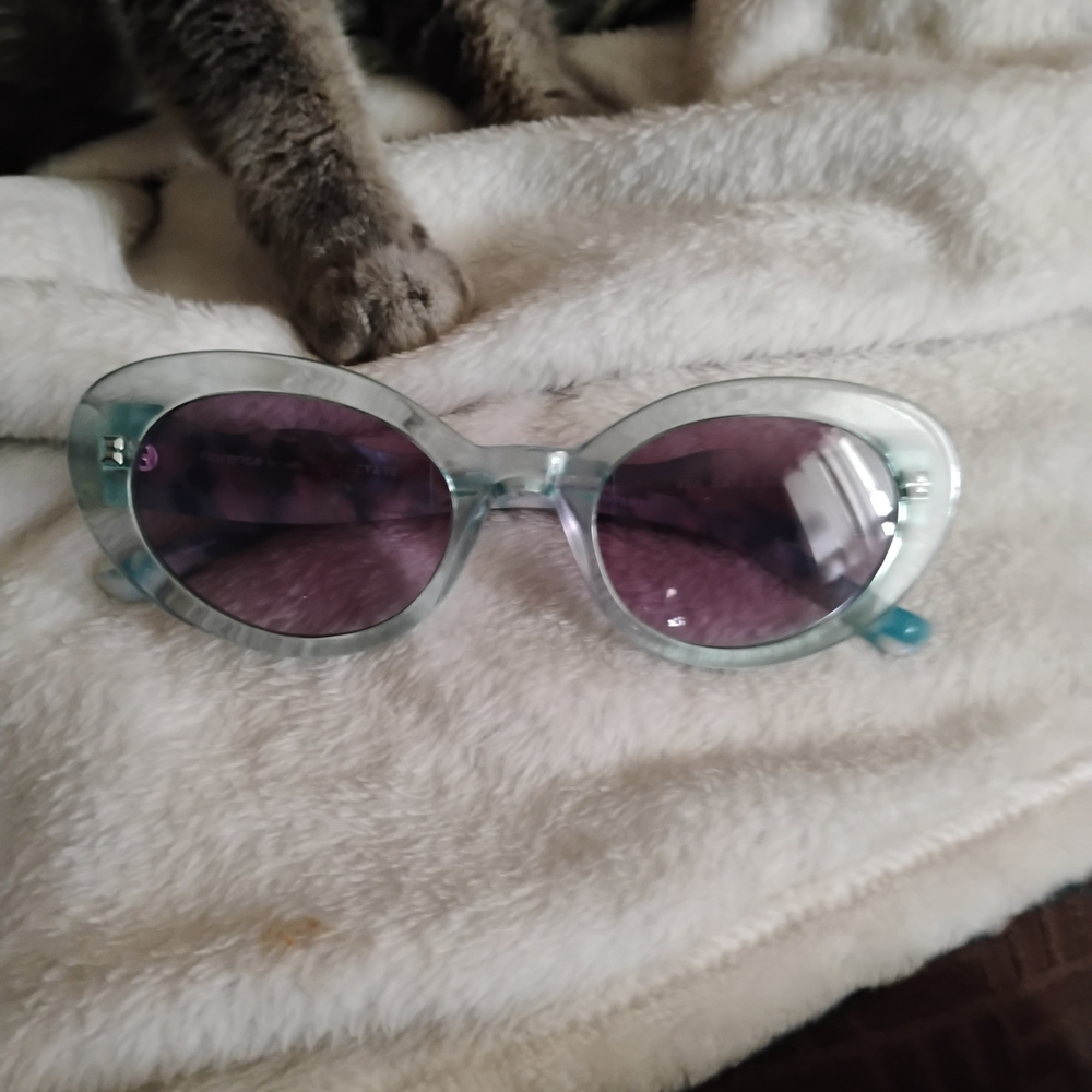 Florence by Mills Classic Women's Sunglasses - Light Teal Frame, Purple Lenses